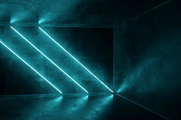 sci霓虹灯未来主义的赛博朋克发光的复古的现代充满活力的<strong>蓝色</strong>的灯激光显示空阶段房间大厅反光混凝土难看的东西俱乐部背景