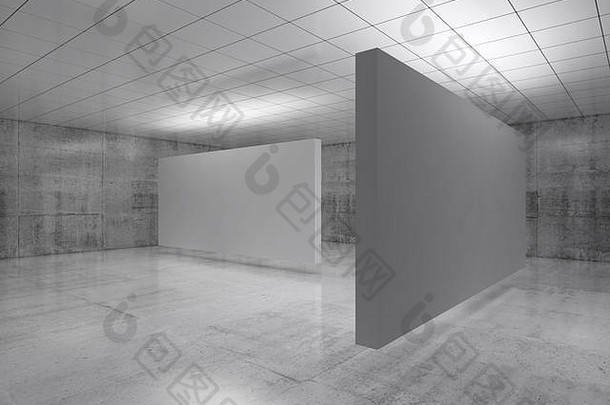 摘要空极简主义室内设计白色站安装悬浮展览画廊当代体系结构插图