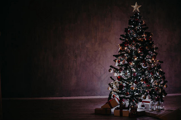 圣诞节树灯加兰房屋一年