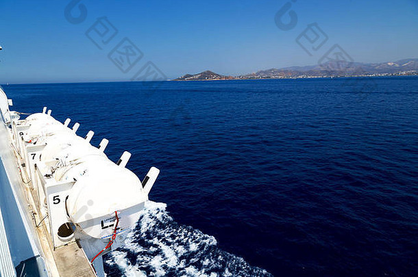 希腊海岸线船游艇日出光