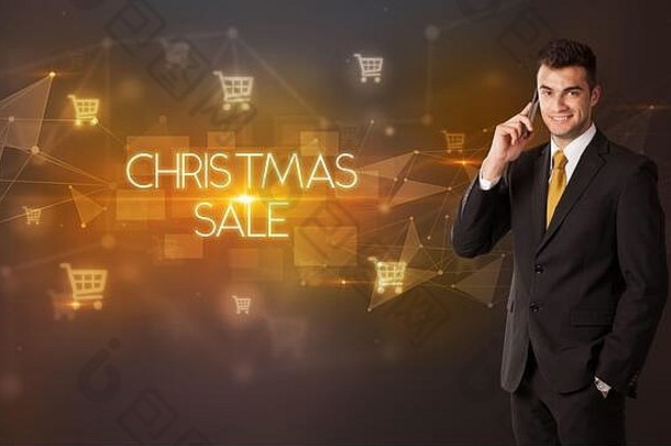 商人购物车图标圣诞节出售登记在线购物概念