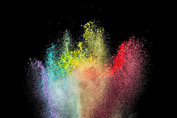 彩色的粉爆炸摘要形状孤立的黑色的背景
