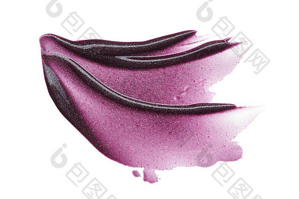 涂片纹理紫色的口红丙烯酸油漆孤立的白色背景