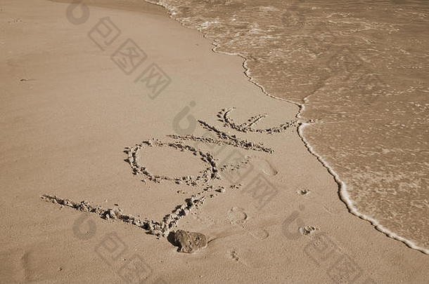 词爱画海滩沙子度蜜月假期情人节一天主题