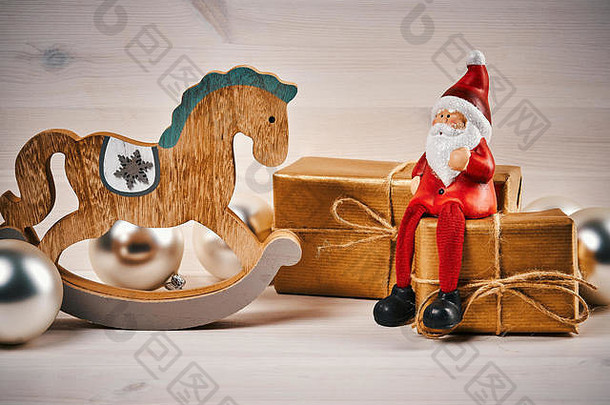 圣诞节卡装饰木表格圣诞老人礼物马