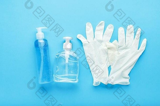 手卫生橡胶手套瓶手消毒液防腐剂过来这里病毒保护抗菌过来这里肥皂概念医学