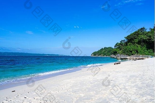 美丽的长滩岛普克珠贝海滩一天清晰的蓝色的天空蒂尔蓝色的海水