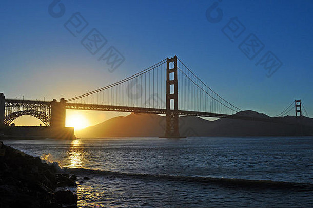 三旧金山全景视图日落金门桥打开象征城市三旧金山世界