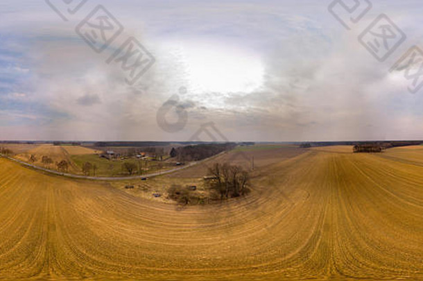 度概述收获场低地北部德国农场背景风车地平线