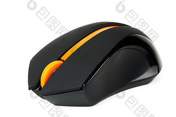 黑色的电脑鼠标橙色滚动孤立的白色背景