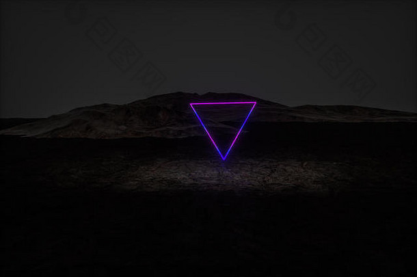 色彩斑斓的发光的行黑暗山背景呈现电脑数字画