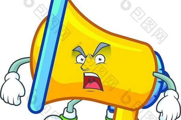 愤怒的黄色的扬声器吉祥物白色背景