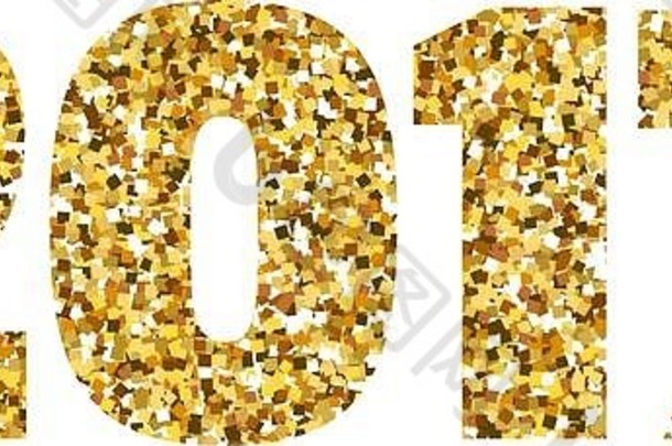 快乐一年黄金闪闪发光的文本白色背景文本设计goldenvector元素日历问候卡