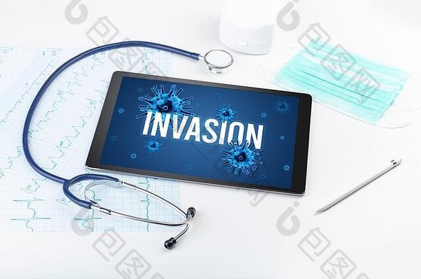 平板电脑医生工具白色表面入侵登记流感大流行概念