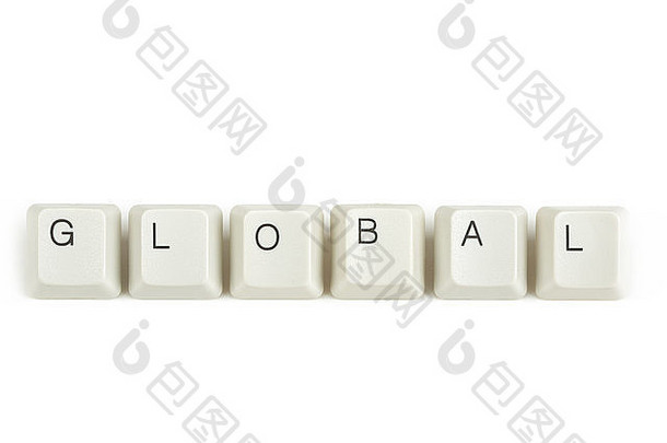 全球文本分散键盘键孤立的白色背景
