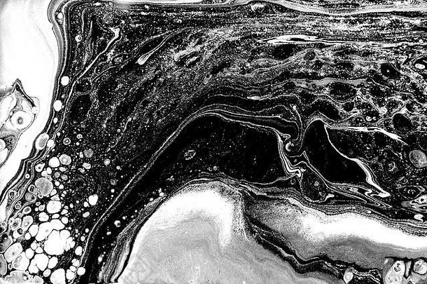 大理石摘要艺术作品纹理黑色的白色波模式