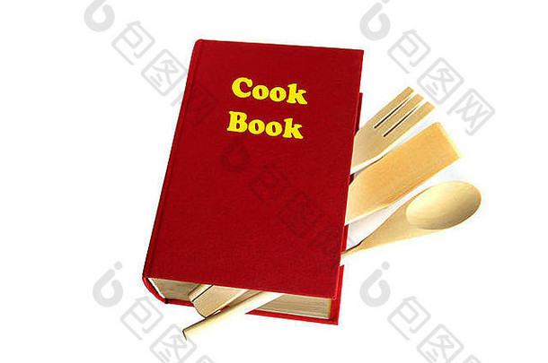 红色的烹饪书孤立的白色
