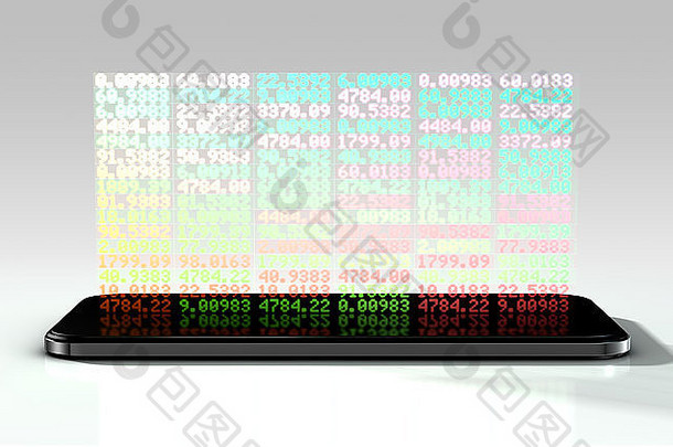 通用的智能手机预测全息图数字股票市场指示器董事会绿色红色的数字