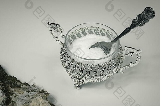 木糖醇金属装饰碗树立勺子木糖醇替代桦木糖糖尿病患者美丽的银糖碗