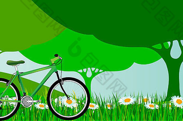 绿色自行车绿色草绿色树