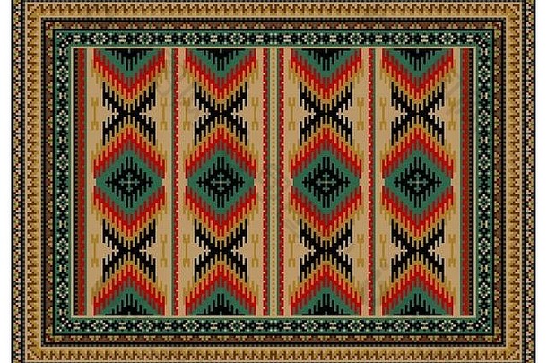 古董奢侈品东方地毯模式锯齿形条纹红色的棕色（的）黄色的阴影绿色黑色的颜色白色背景