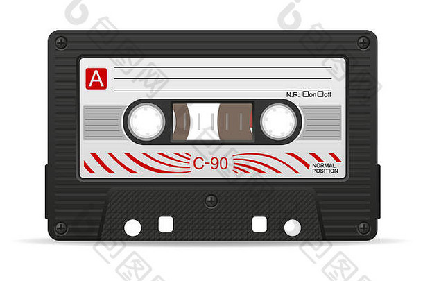 音频盒式磁带插图孤立的白色背景