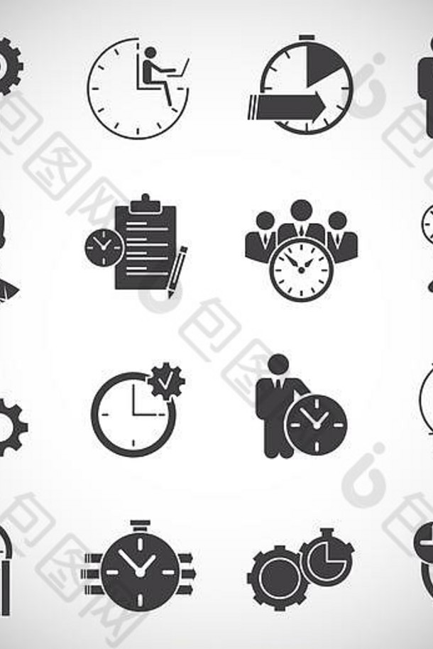 时间管理相关的图标集背景图形网络设计简单的插图互联网概念象征网站按钮移动