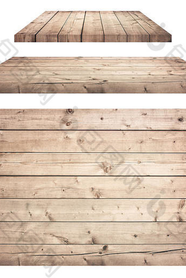 棕色（的）木墙表格地板上表面木纹理对象孤立的白色背景