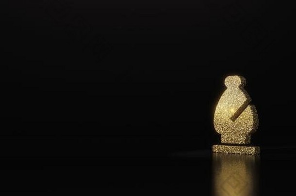 黄金闪闪发光的象征国际象棋主教数字呈现黑暗黑色的背景模糊反射闪光