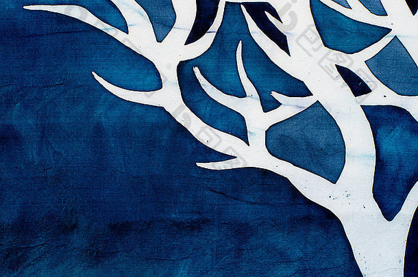 角鹿神秘的树绿松石热蜡染背景纹理手工制作的丝绸摘要超现实主义艺术
