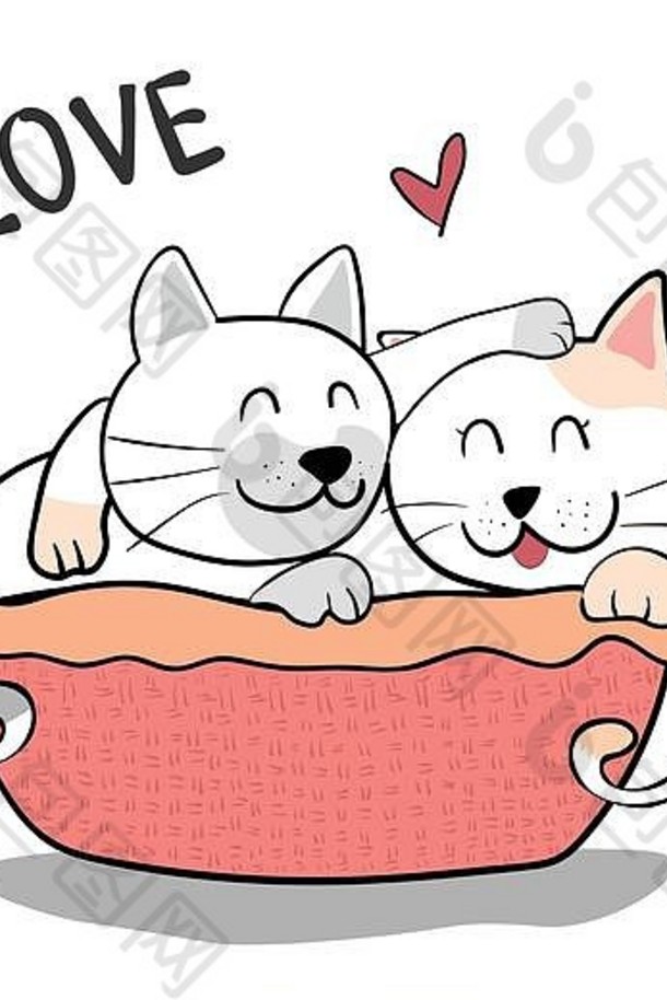 可爱的夫妇友谊猫拥抱粉红色的背景