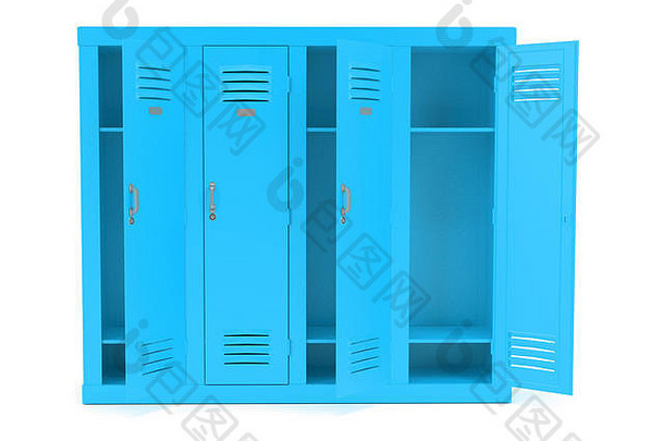 蓝色的储物柜开放门呈现插图孤立的