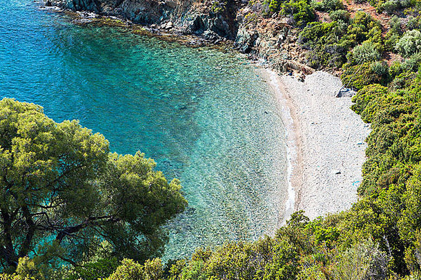 远程美丽的海滩锡索尼亚chalkidiki半岛希腊