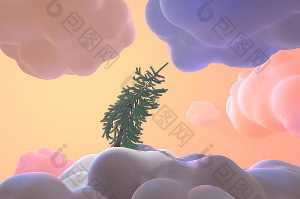 一年卡圣诞节松柏科的树摘要显示云雪地里概念上的艺术插图
