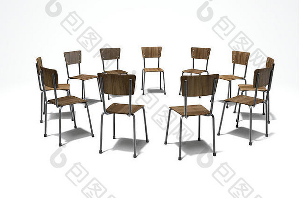 渲染概念集团椅子圆形形成象征着集团治疗会话