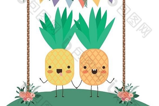 可爱的菠萝夫妇花园卡哇伊字符