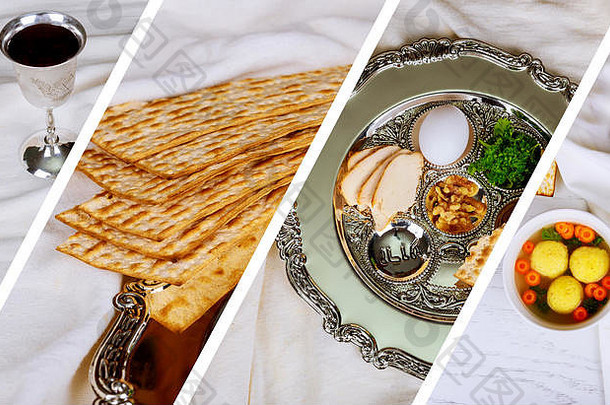 逾越节庆祝活动概念犹太人逾越节假期逾越节犹太人食物佩萨赫未发酵面包玛索面包逾越节犹太人照片拼贴画图片