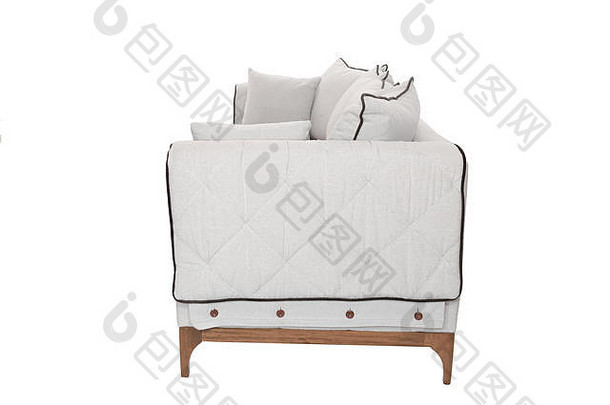 现代沙发灰色织物孤立的白色背景