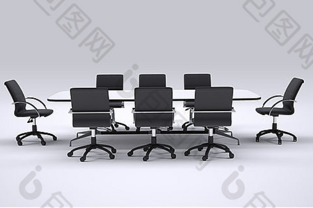 会议表格黑色的办公室椅子前面视图