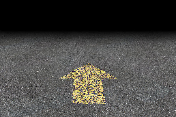 方向箭头沥青街衰落黄色的画路象征指出黑色的空白遥远的的角度来看概念愿望金融成功愿景策略目标