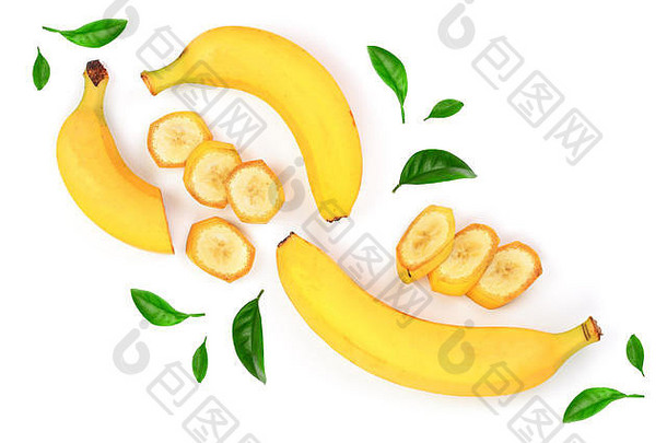 切片香蕉孤立的白色背景前视图平躺