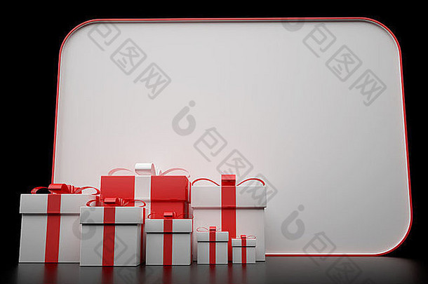 白色红色的礼物盒子空白卡黑色的背景