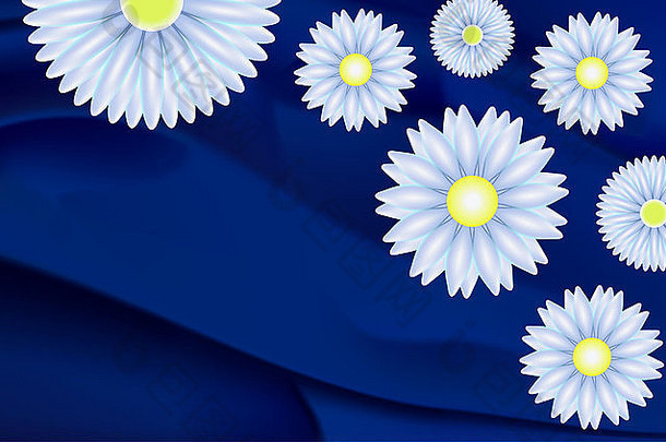 美丽的摘要背景雏菊marguerites蓝色的丝绸