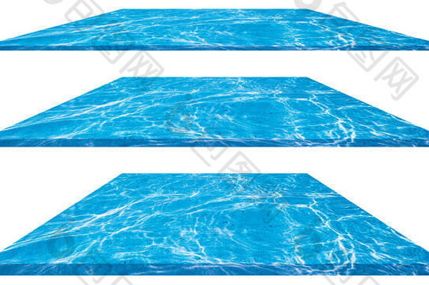 蓝色的扯掉水游泳池阳光明媚的反射孤立的白色背景