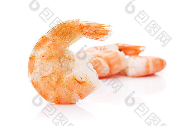 煮熟的虾孤立的白色背景