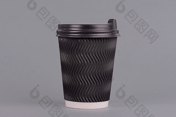 黑色的纸咖啡杯灰色背景外卖杯咖啡模拟