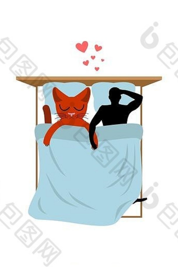猫情人床上基蒂情人卧室宠物的家伙浪漫的日期
