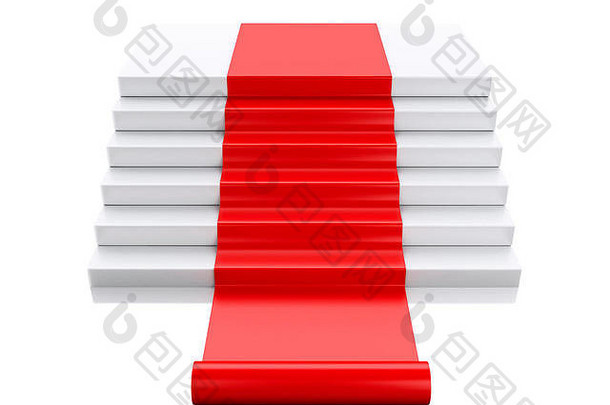 渲染器图像空白色讲台上红色的地毯成功概念孤立的白色背景