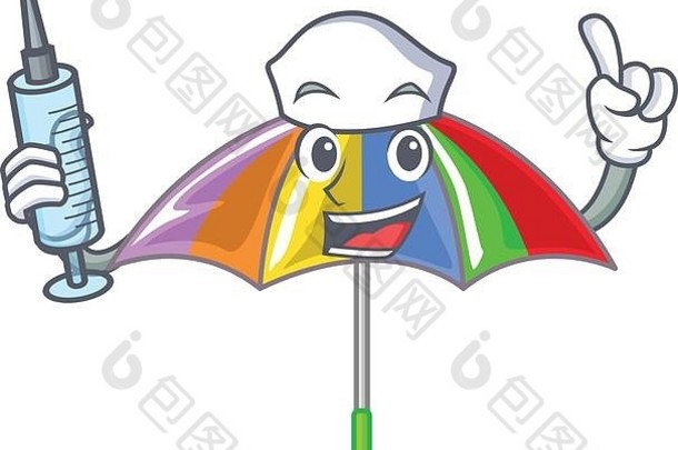护士彩虹伞孤立的吉祥物