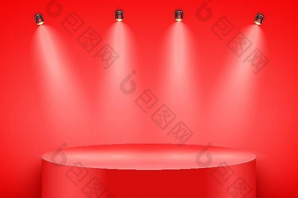 红色的演讲讲台上光